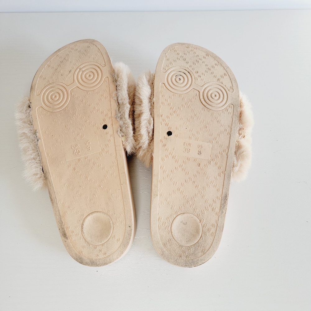 Pure Barre Fuzzy Fur Champagne Blush Slide Sandal Sz 8/9 (Mismatch) - Picture 12 of 13